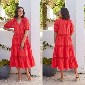 Maye Lotus Midi Dress Tomato